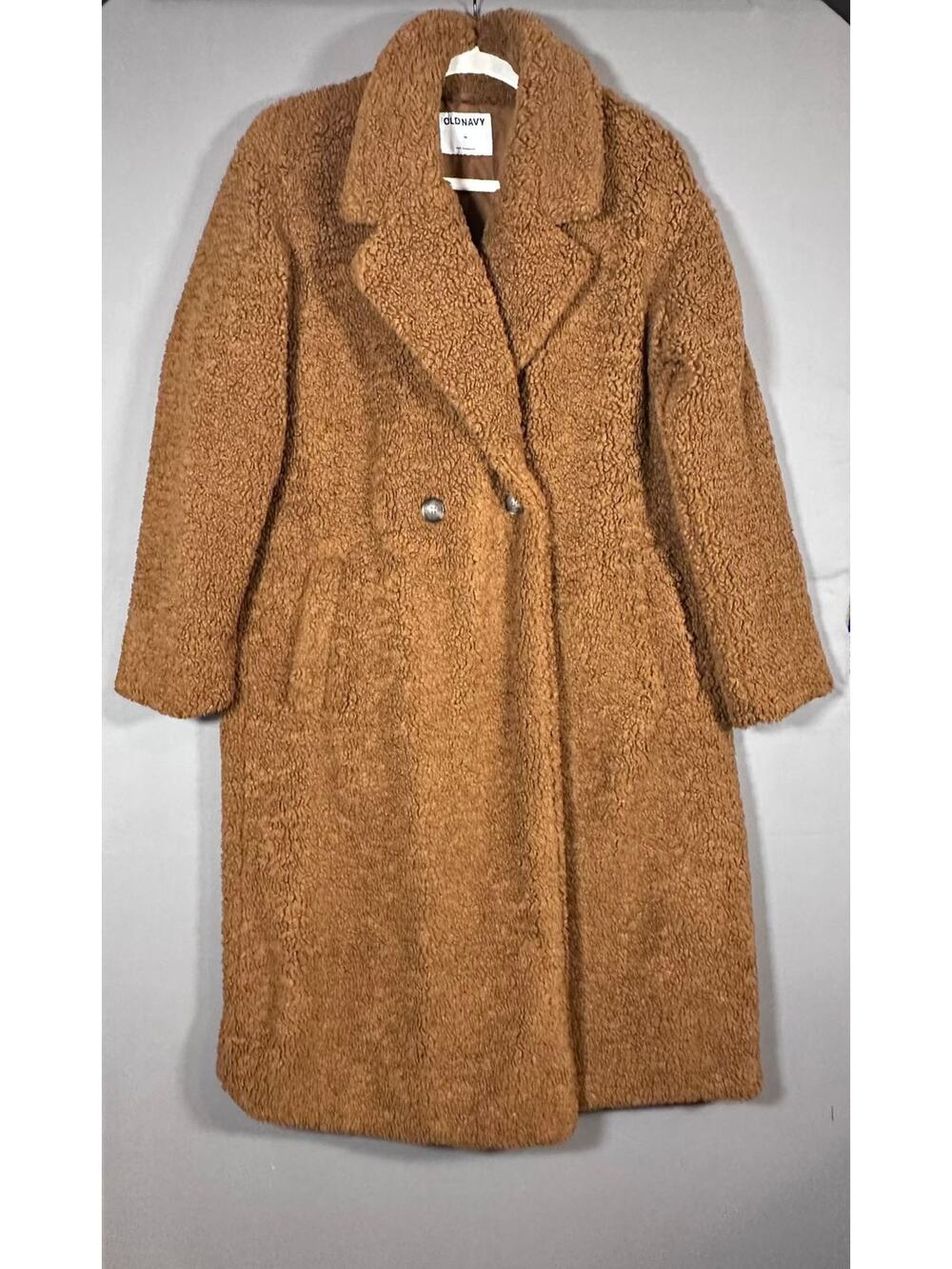 Old Navy Brand Teddy Bear Sherpa Camel Faux Fur Long Coat Jacket Women’s Size M